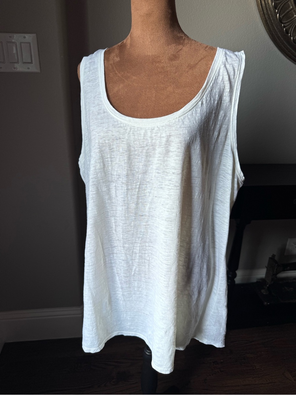 Eileen Fisher Woman 2X 100% Linen Cream Scoop Neck Tank Top Plus Size